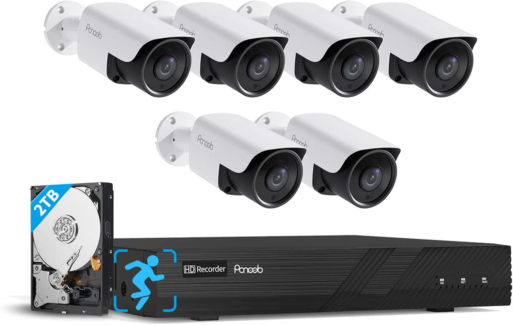 4K PoE Security Camera System with 2TB HDD NVR, 6pcs 8MP Bullet Cameras E1181