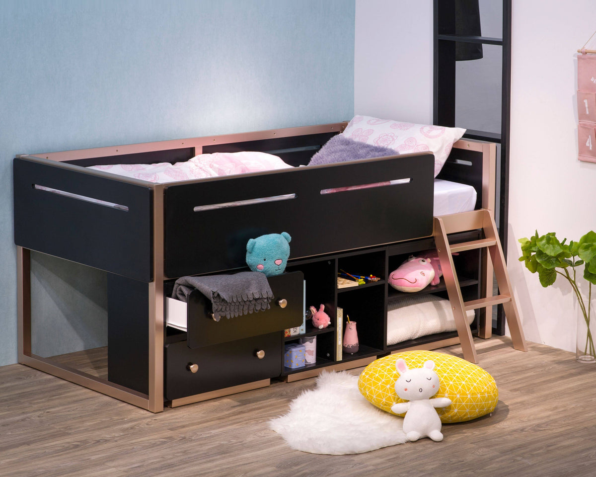 Black Rose Gold Loft Bed D957