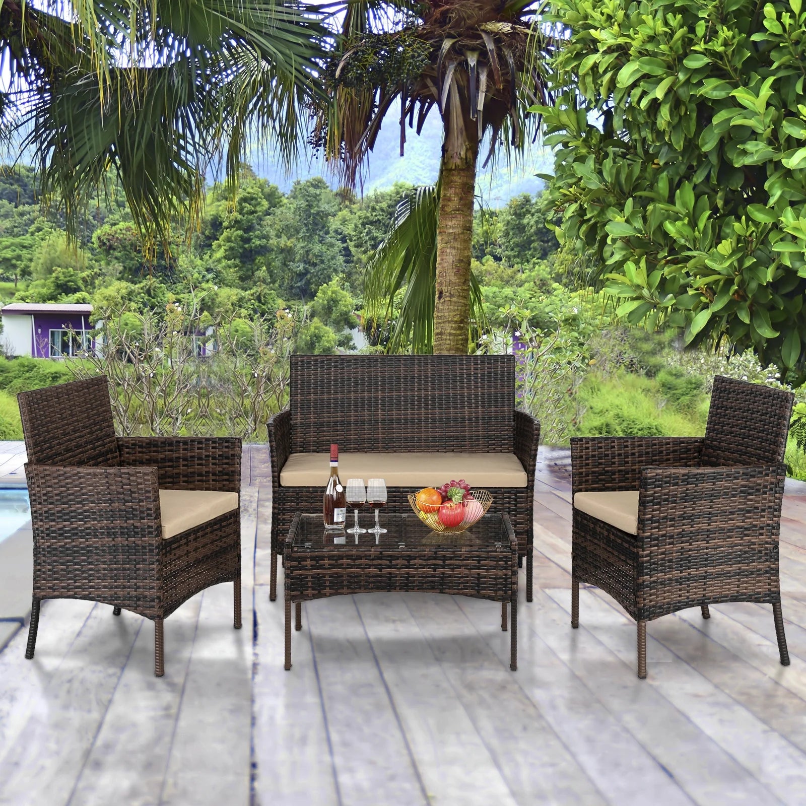 4-Piece Rattan Conversation Set with Sofa V320