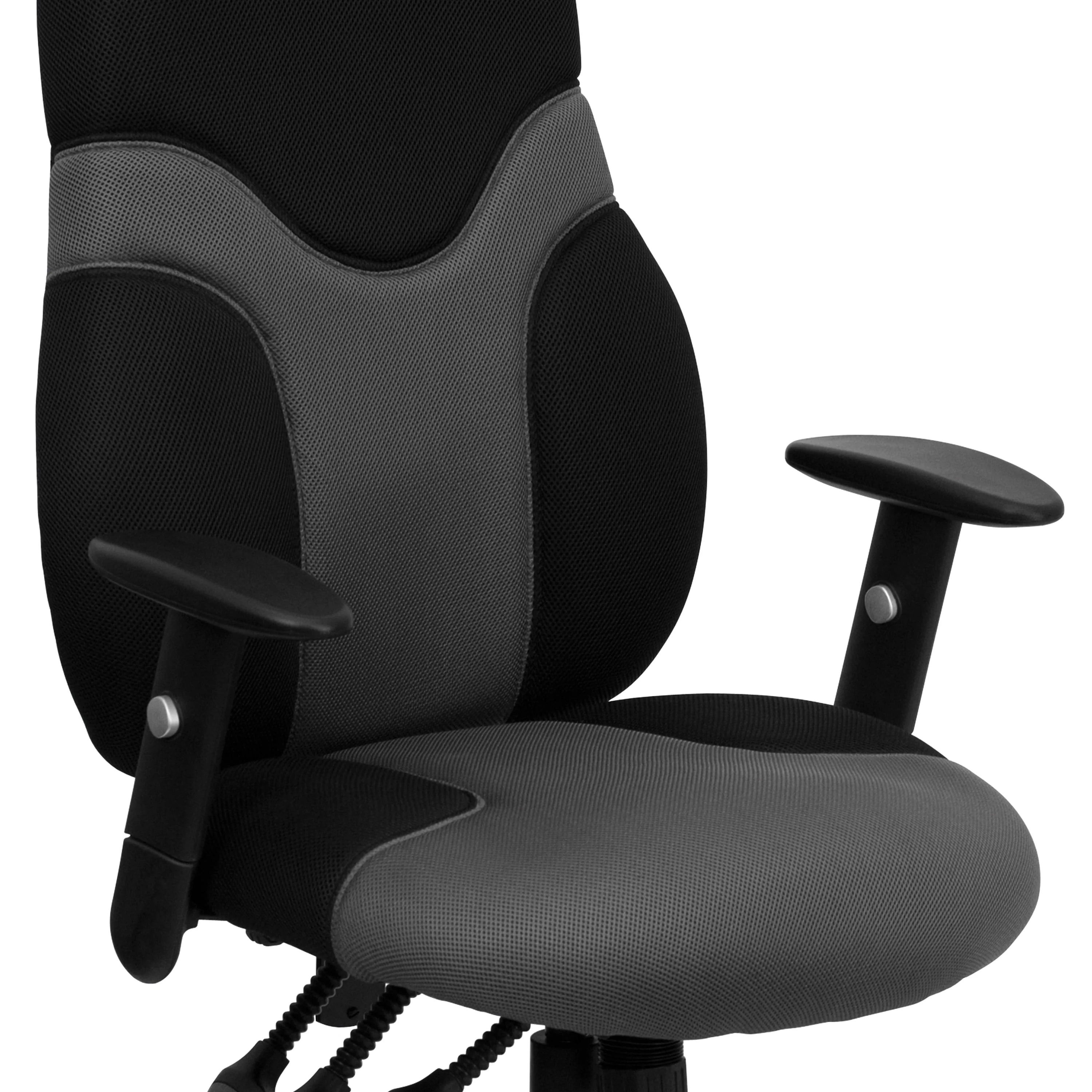 Black and Gray Mesh Swivel Task Office Chair with Adjustable Arms M231341