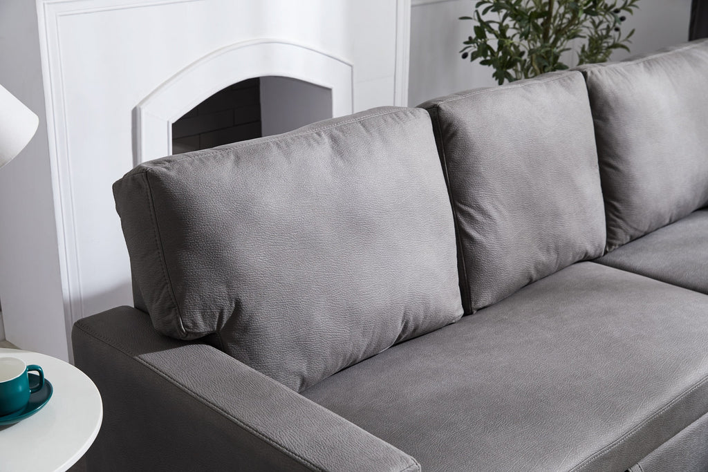 Stone Fabric Pull Out Sleeper Sofa Bed with Reversible Chaise U515
