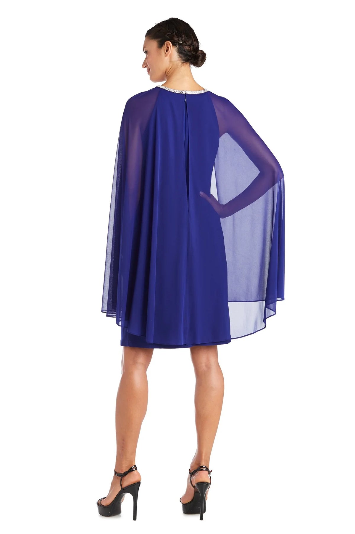 Chiffon Dress with Rhinestone Neckline and Sheer Capelet Z65622