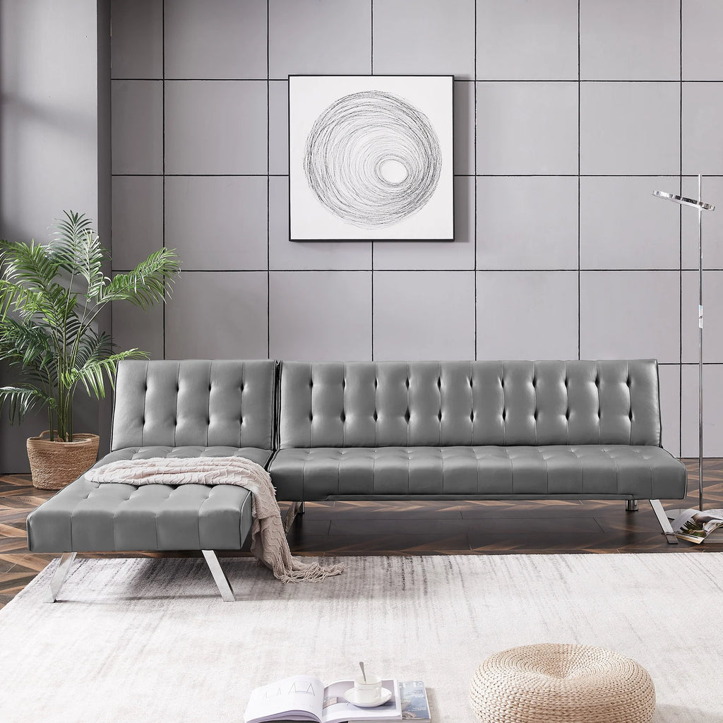 Grey Pu Reversible Sectional Sofa Sleeper with Metal Legs W497700