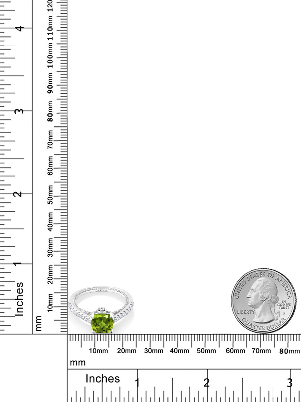 925 Sterling Silver Green Peridot and White Created Sapphire Engagement Ring (2.00 Cttw, Cushion) O128