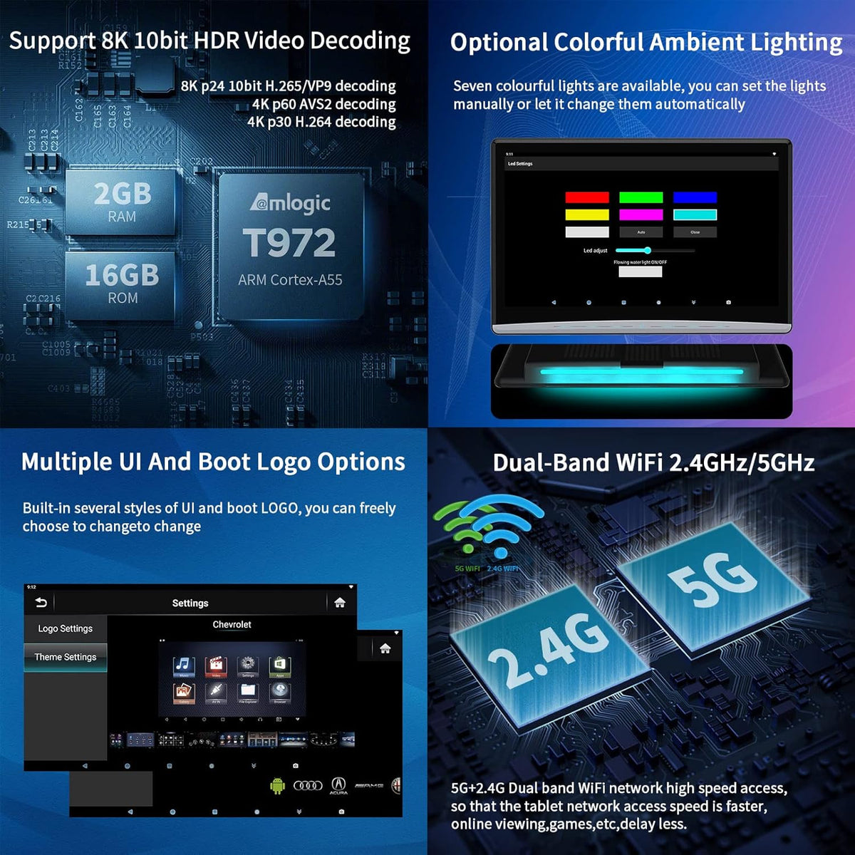 13.3 Car Headrest Video Players with Dual WiFi, IPS Touch Screen 4K Tablets X38104