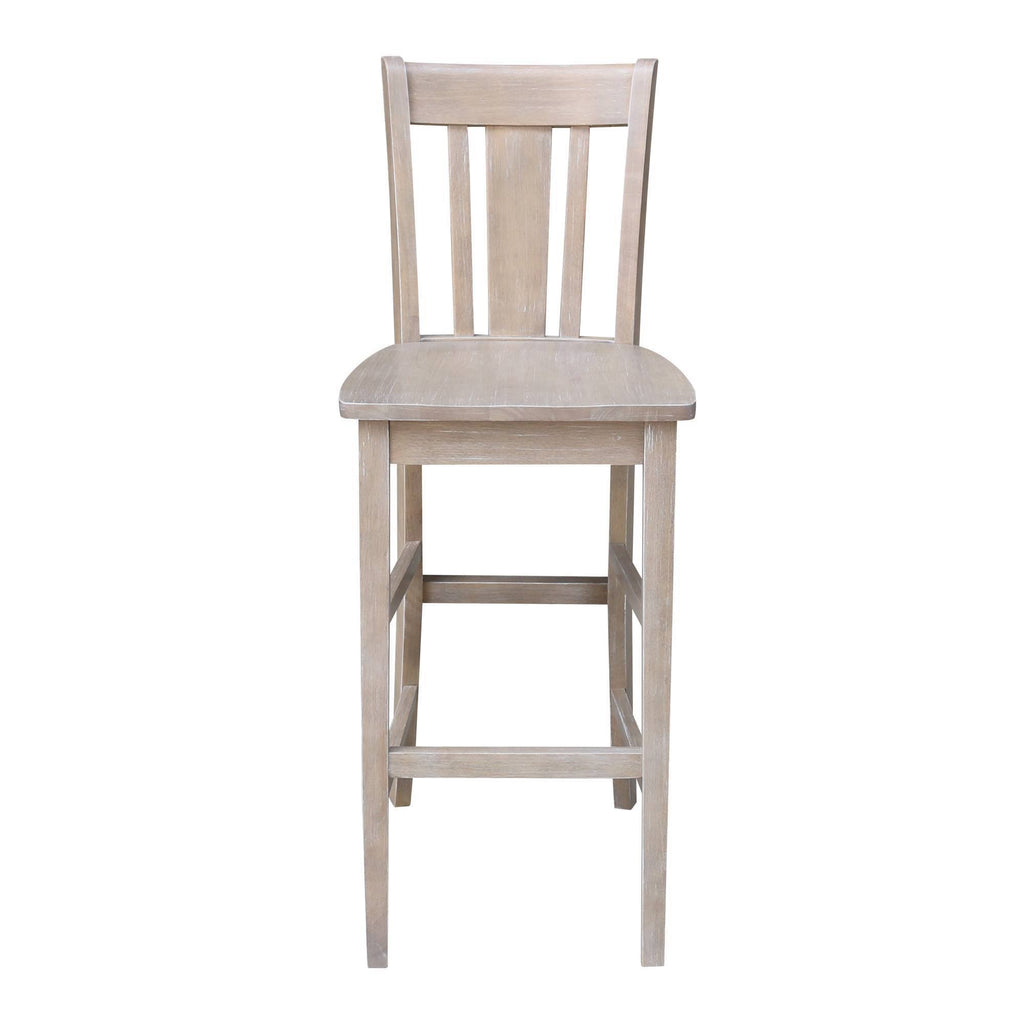 Washed Gray Taupe Round Pedestal Bar Height Table with 2 Bar Height Stools B567
