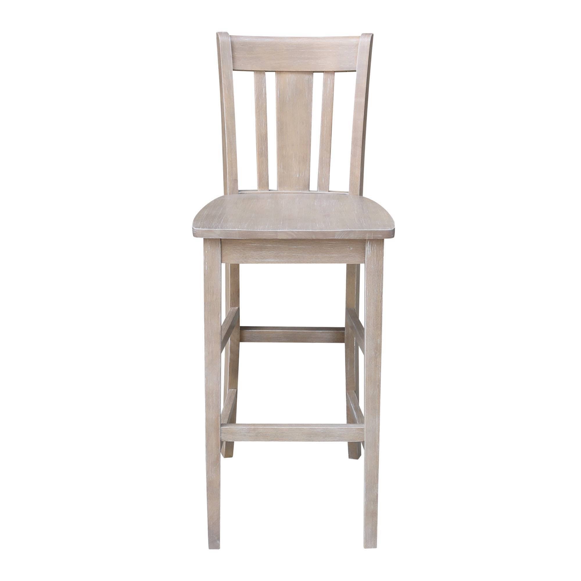 Washed Gray Taupe Round Pedestal Bar Height Table with 2 Bar Height Stools B567