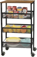 Black 3-Tier Rolling Kitchen Cart with Wooden Shelves J243