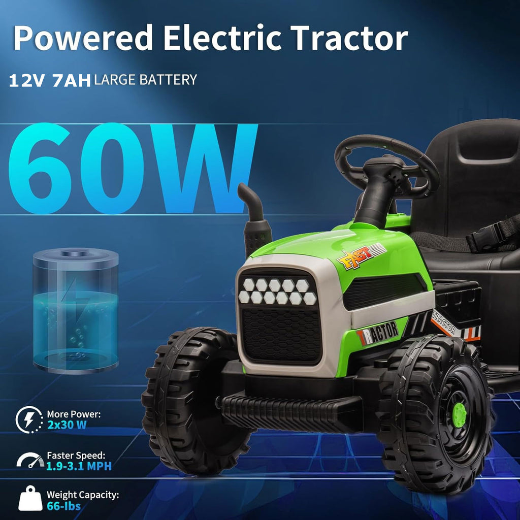 Green 12V 7AH Electric Tractor Ride on Car with Trailer V60924