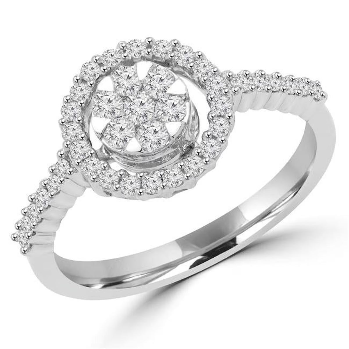 0.4 CTW Round Diamond Halo Cluster Engagement Ring in 14K White Gold Q3745