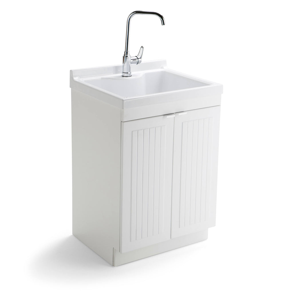 24 inch Laundry Cabinet with Faucet and ABS Sink (Pure White) M169150