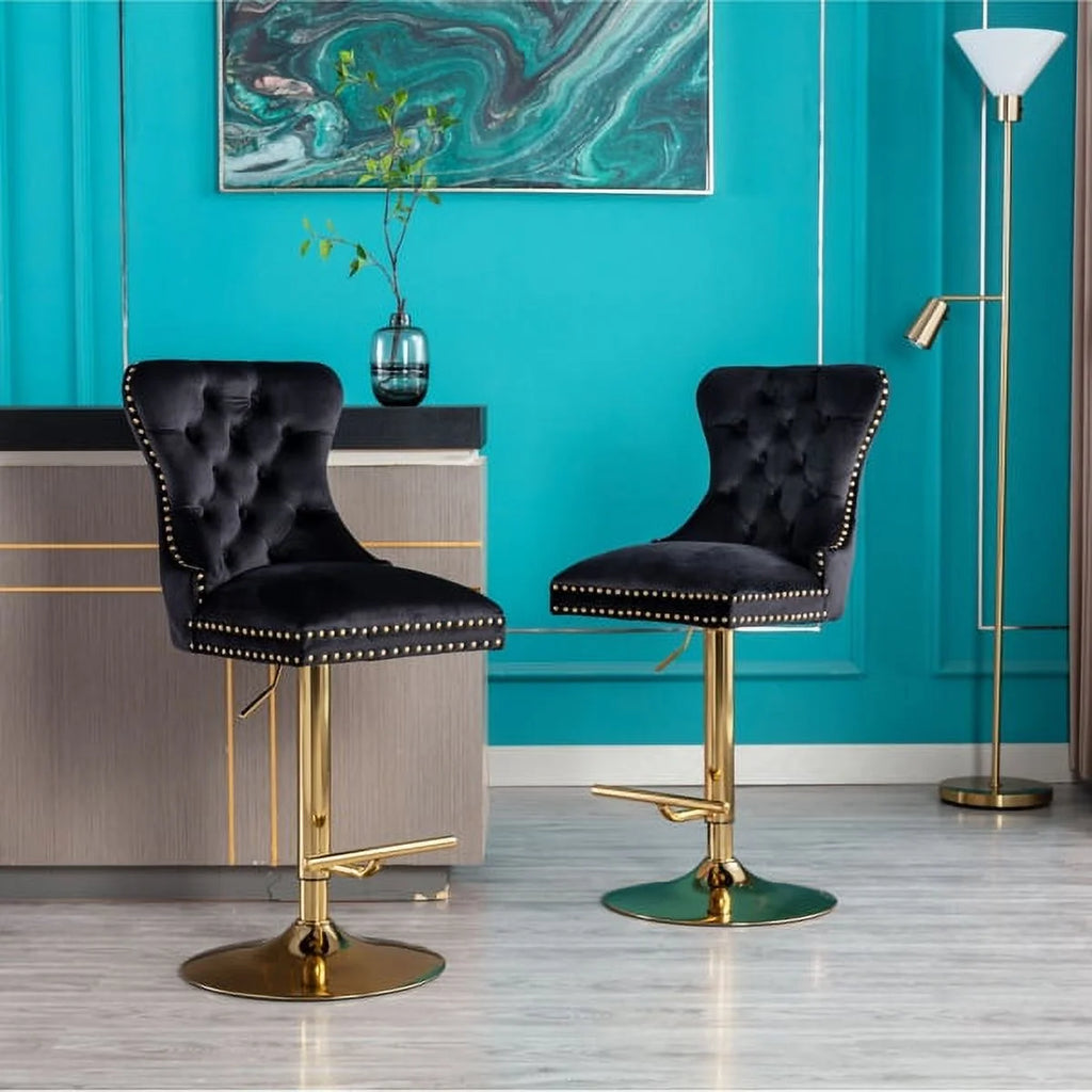 Set of 2 Velvet Swivel Bar Stools with Chrome Base V9422