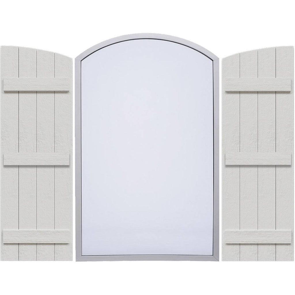 Rustic Faux Wood Shutters with Elliptical Arch Top I2145