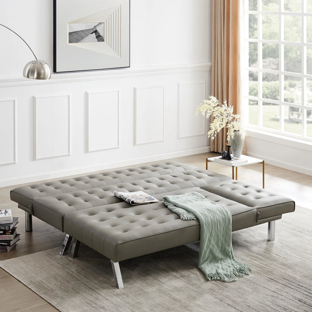 Grey Pu Reversible Sectional Sofa Sleeper with Metal Legs W497700