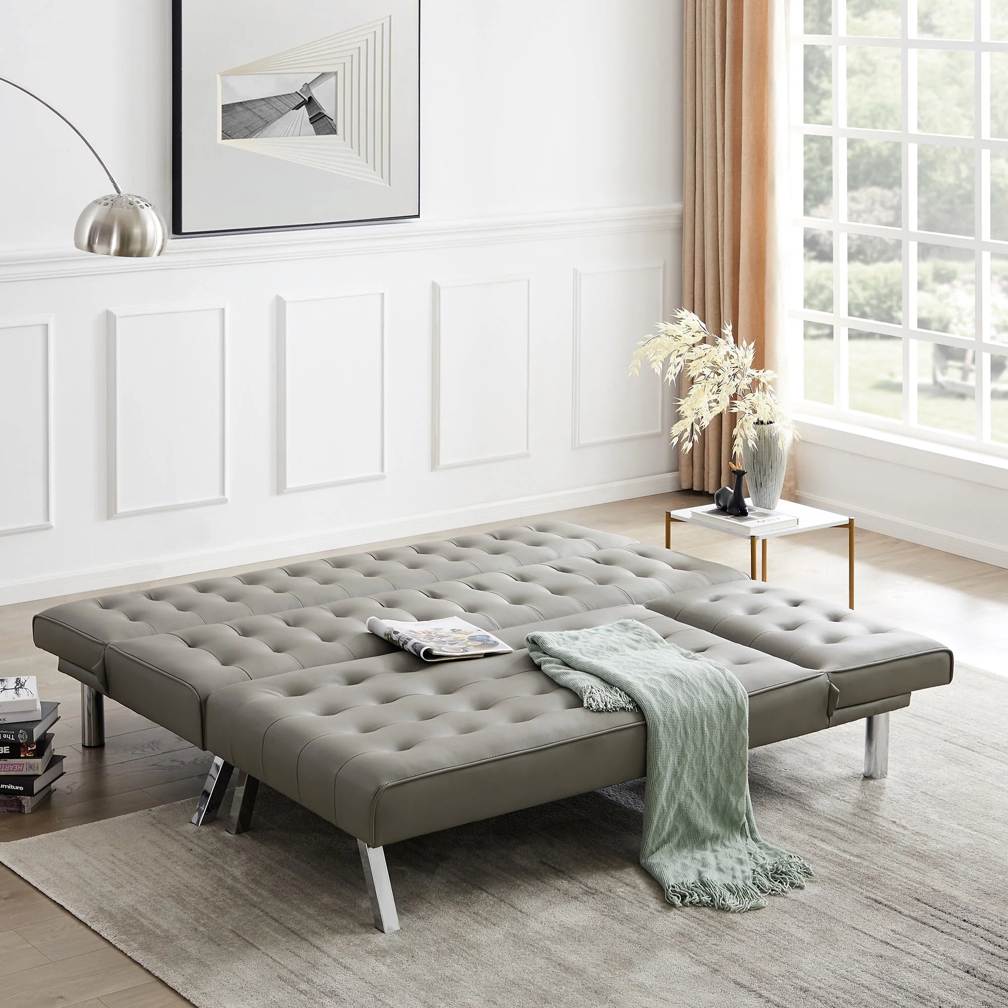 Grey Pu Reversible Sectional Sofa Sleeper with Metal Legs W497700