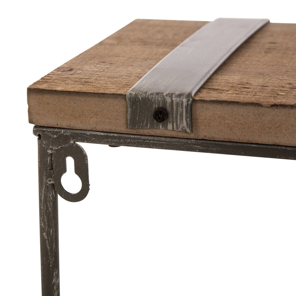 Farmhouse Rustic Metal Wooden Wall Shelf Set of Two E2866