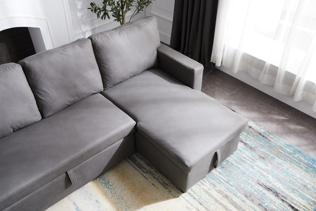 Stone Fabric Pull Out Sleeper Sofa Bed with Reversible Chaise U515