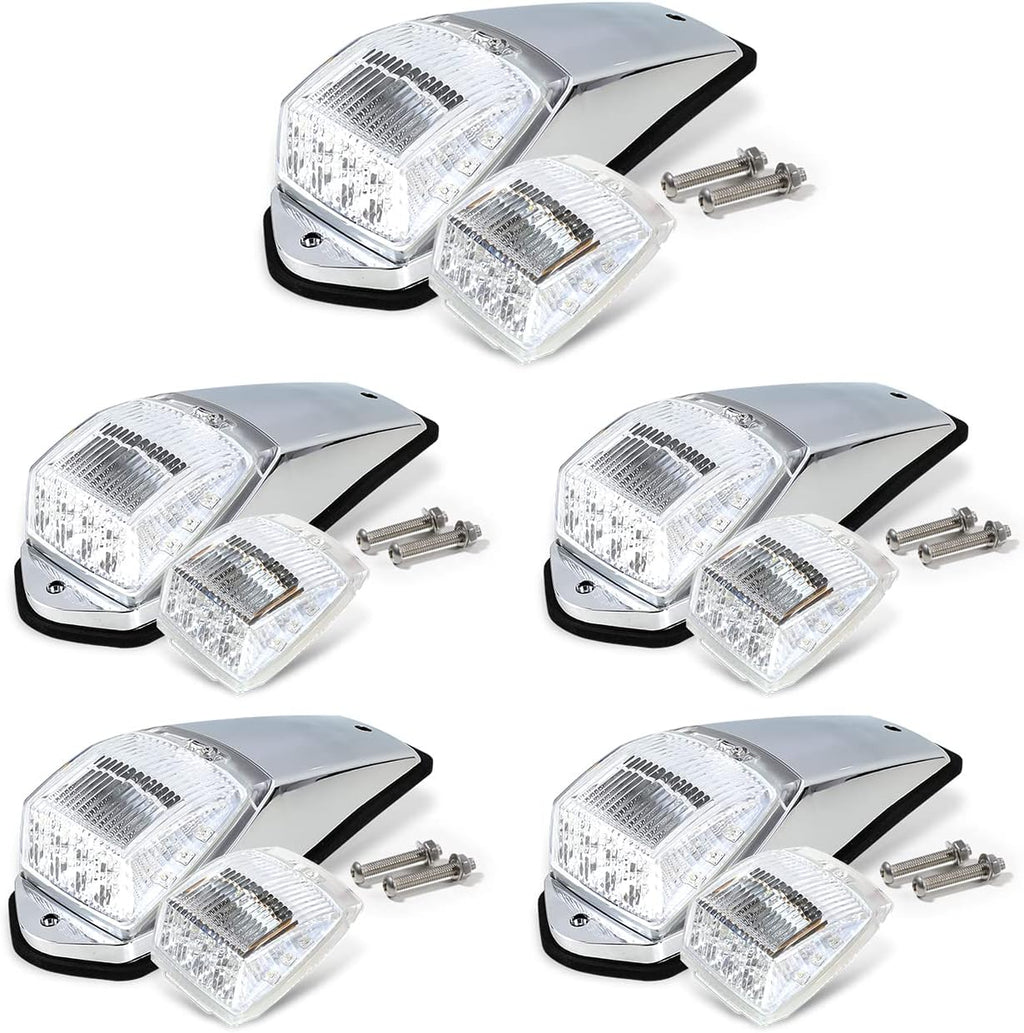 10.5 Inch 5pcs Amber Lens Removable Cab Marker Top Lights 17 LED Chrome Base Truck Tractor Trailer SUV 12V DC V120
