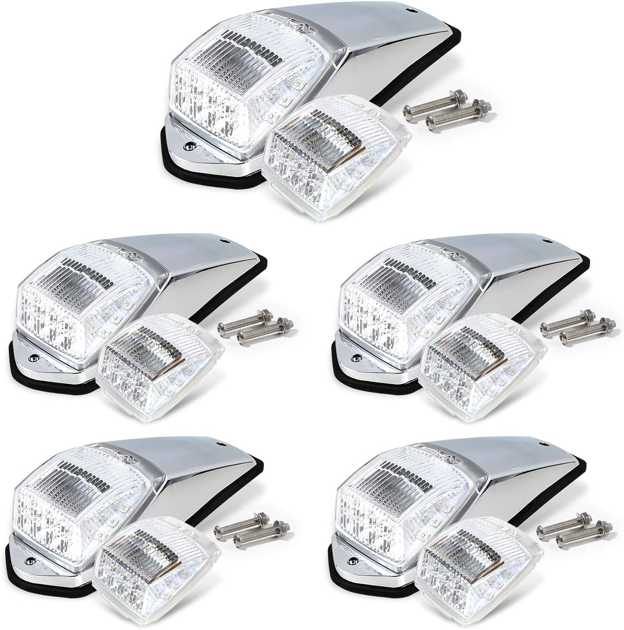 10.5 Inch 5pcs Amber Lens Removable Cab Marker Top Lights 17 LED Chrome Base Truck Tractor Trailer SUV 12V DC V120
