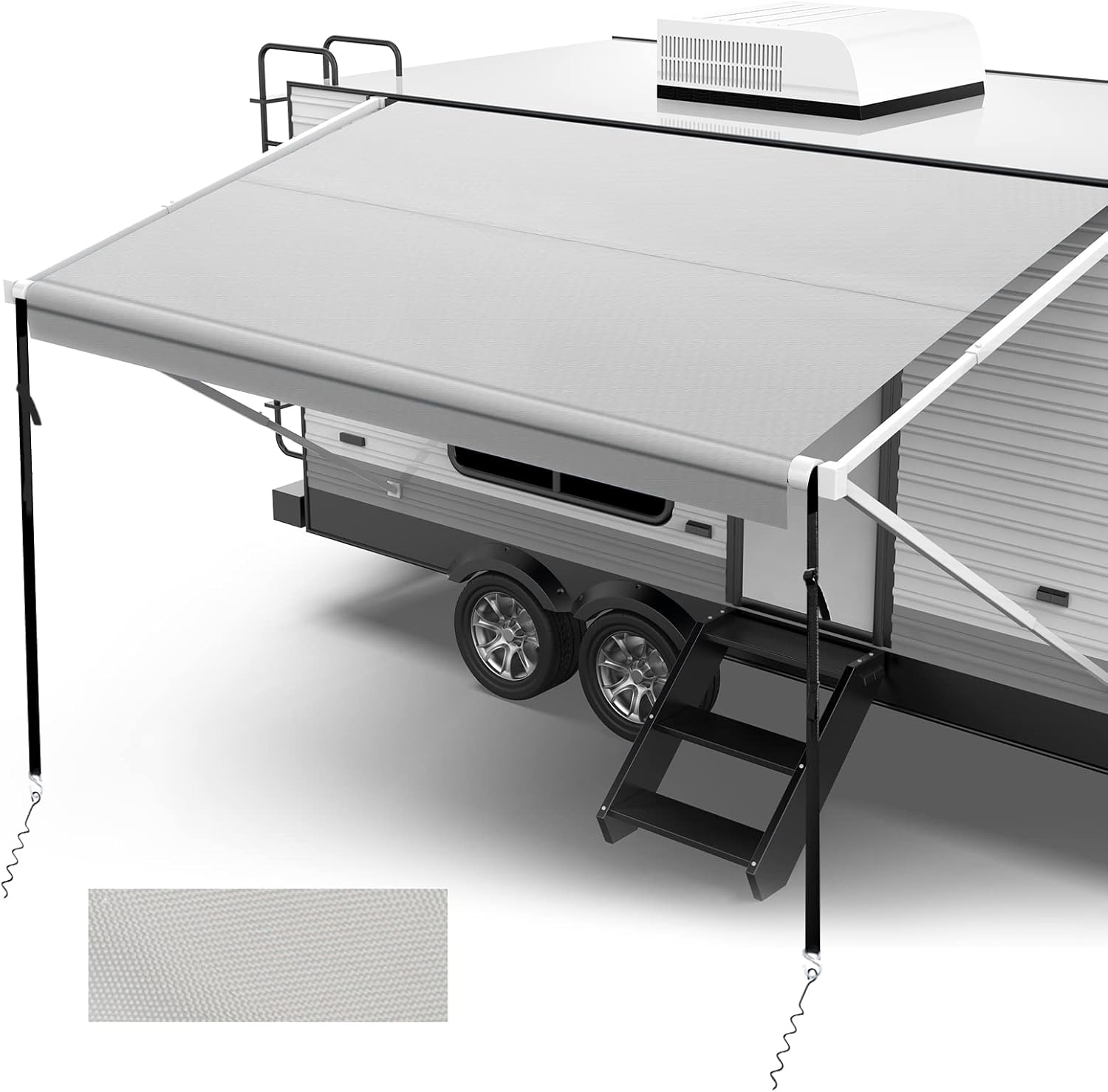 280GSM RV Awning Replacement Fabric with Awning Anchor Kits & Pull Tension Strap, Gray D3978
