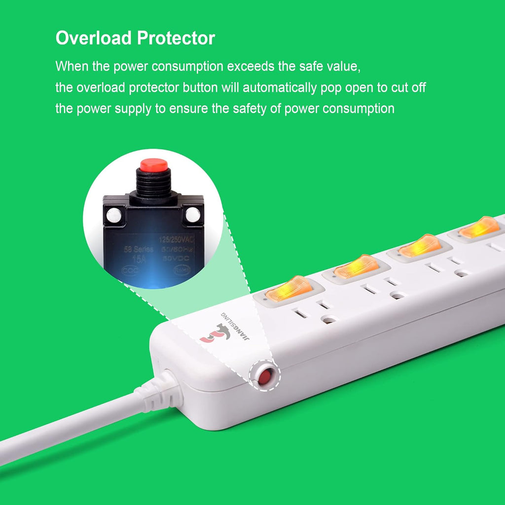 6 ft White Power Strip Surge Protector, 4 Outlets, Pack of 2 L446715