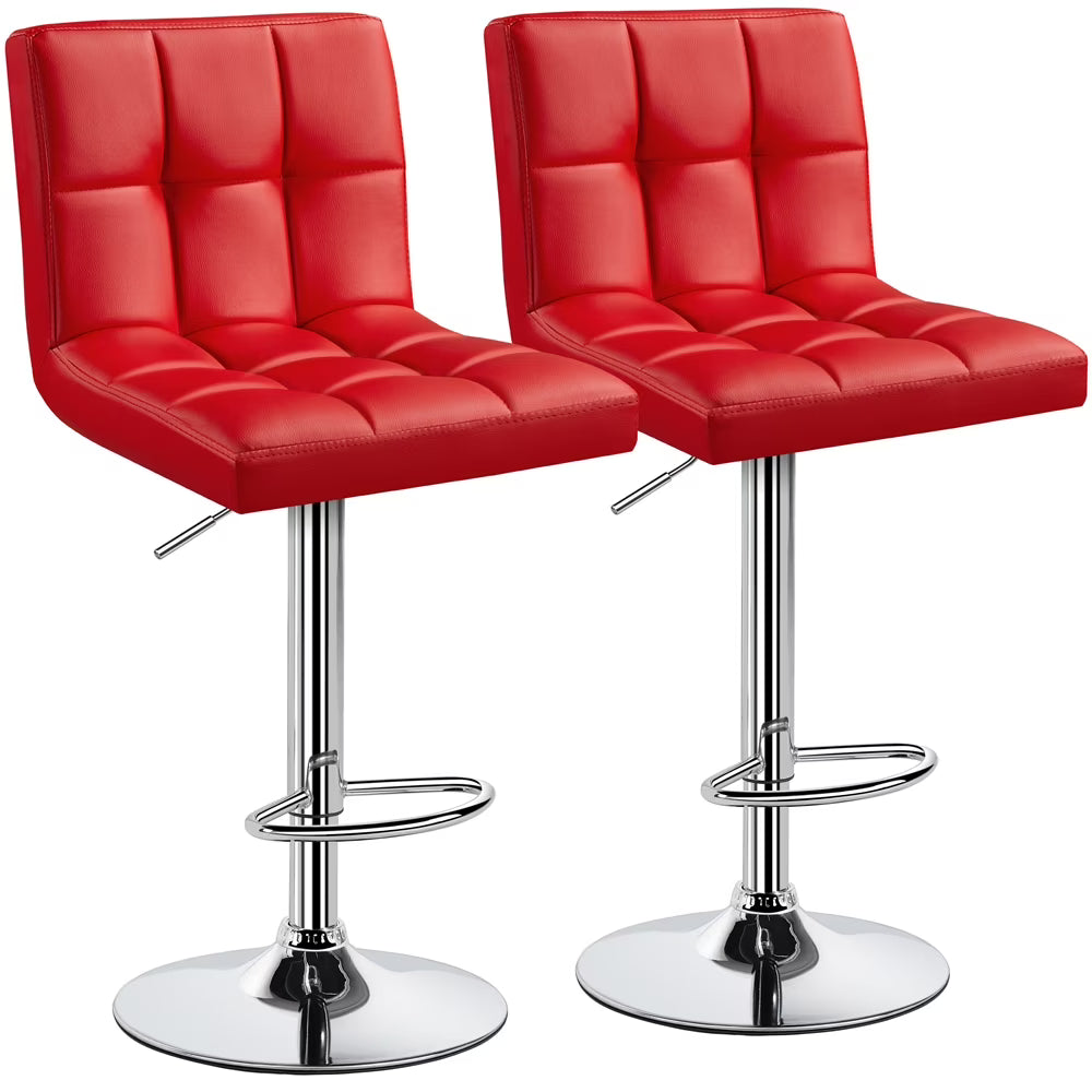 Red Faux Leather Adjustable Swivel Counter Bar Stools, Set of Two H297869