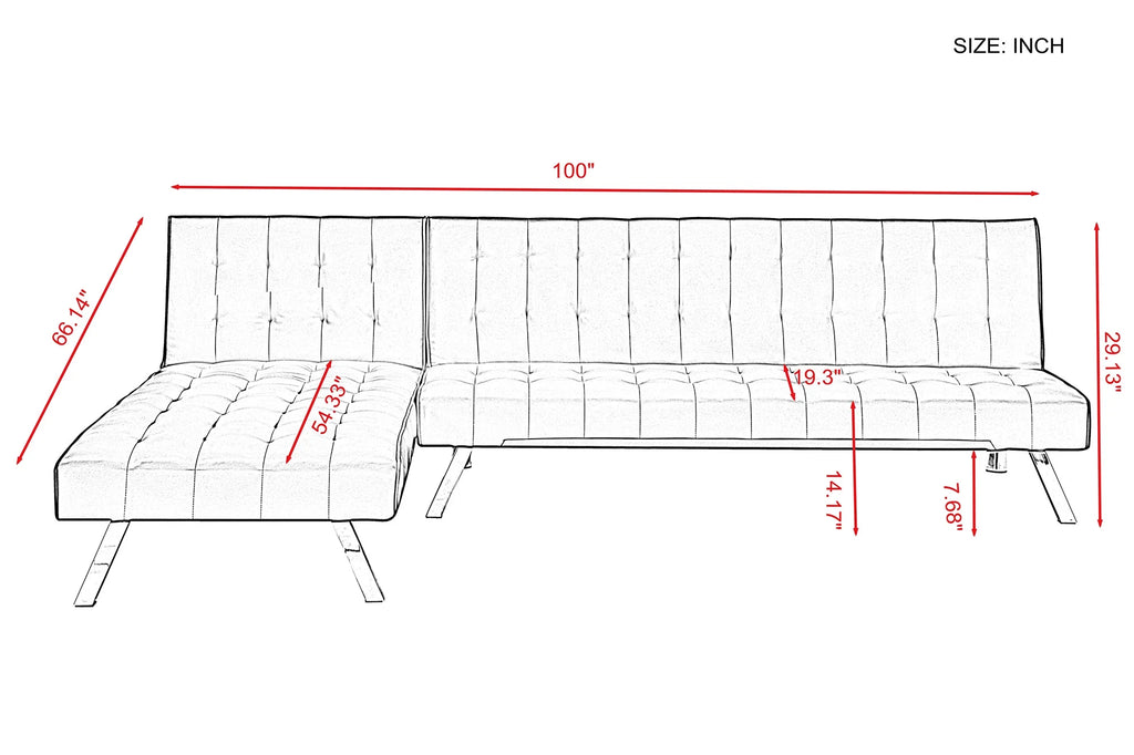 Grey Pu Reversible Sectional Sofa Sleeper with Metal Legs W497700