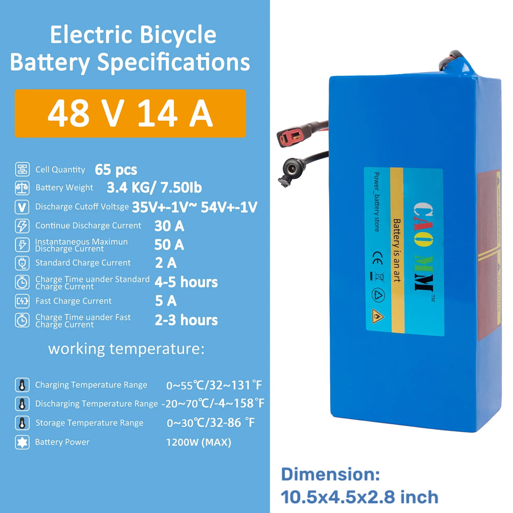 48V 14Ah Lithium ion Ebike Battery with 30A BMS and 2A Charger D8409