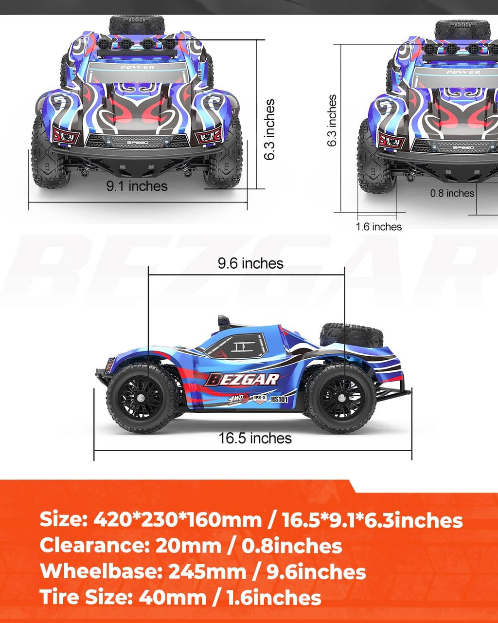 Remote Control Truck 4WD Electric Toy Off Road RC Monster Vehicle Car Crawler with 2 Rechargeable Batteries Y705