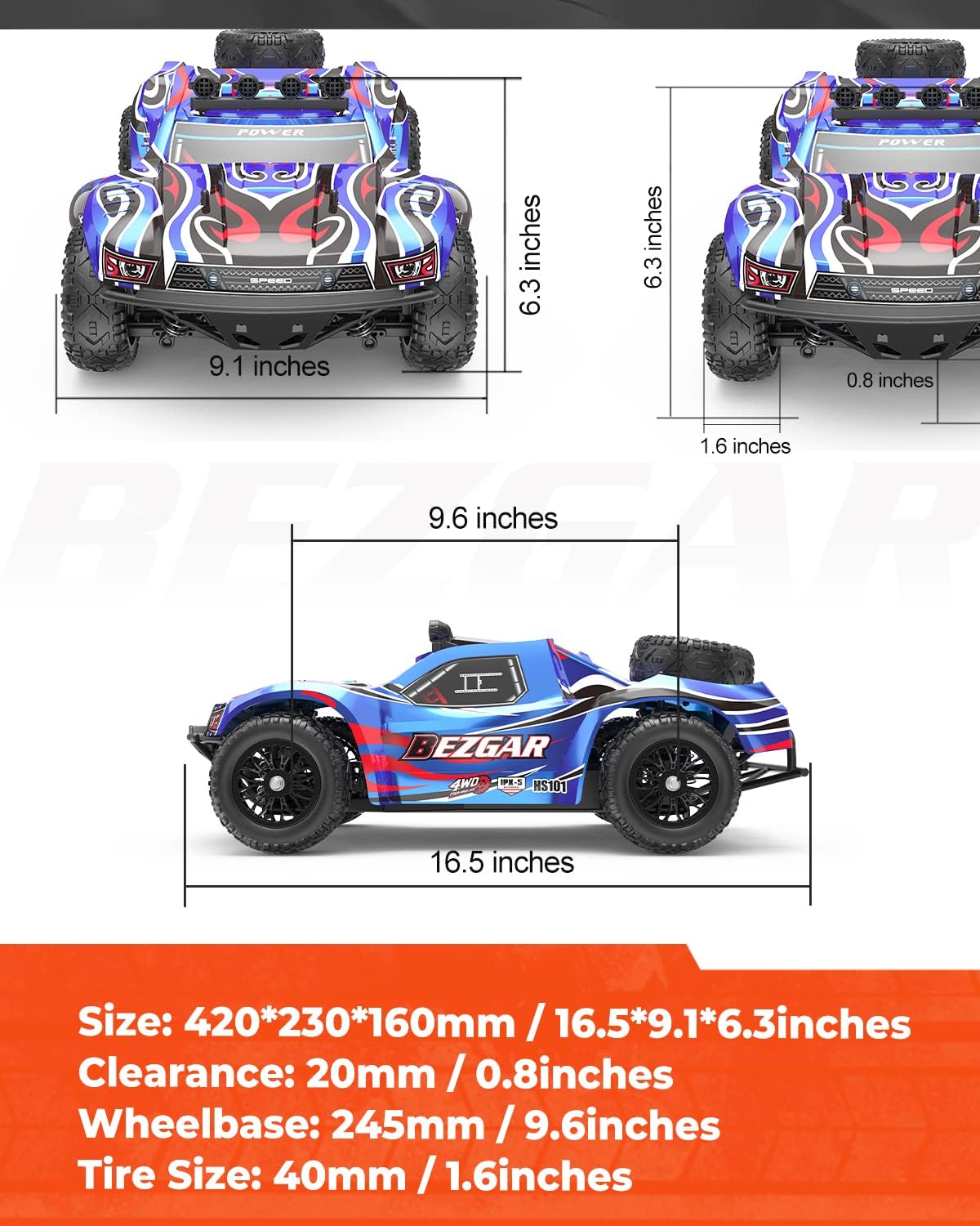 Remote Control Truck 4WD Electric Toy Off Road RC Monster Vehicle Car Crawler with 2 Rechargeable Batteries Y705
