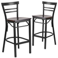 Black Ladder Back Metal Barstool with Walnut Wood Seat D195816