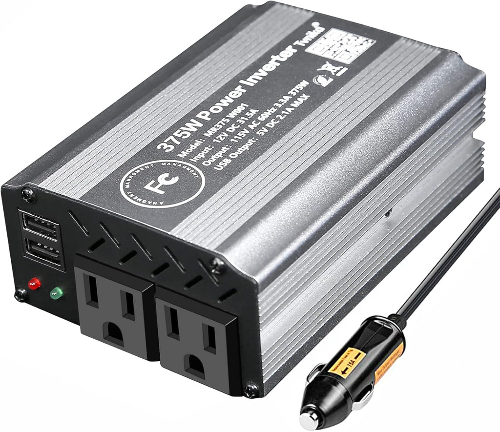 Car Power Inverter 375 W / Peak 750 W 12 V to 110 V DC to AC Power Converter with 2 AC & 2 USB Port Y5429