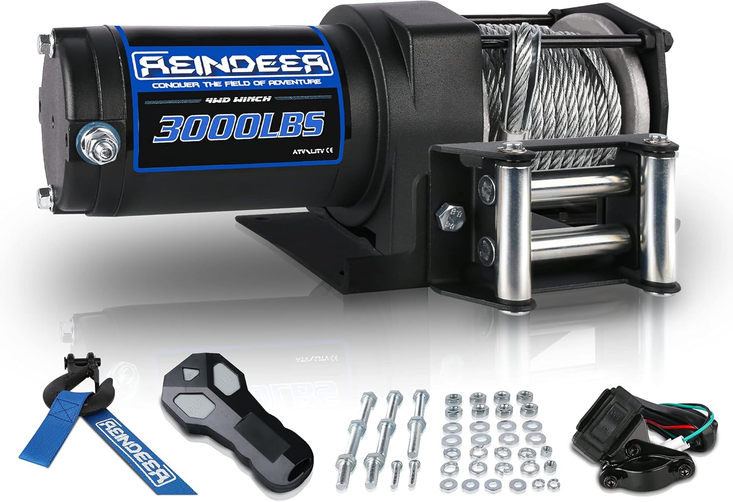 12V 3000 lb Electric Winch Kit with Steel Cable Wire Rope Waterproof IP67 Wireless Remotes C387436