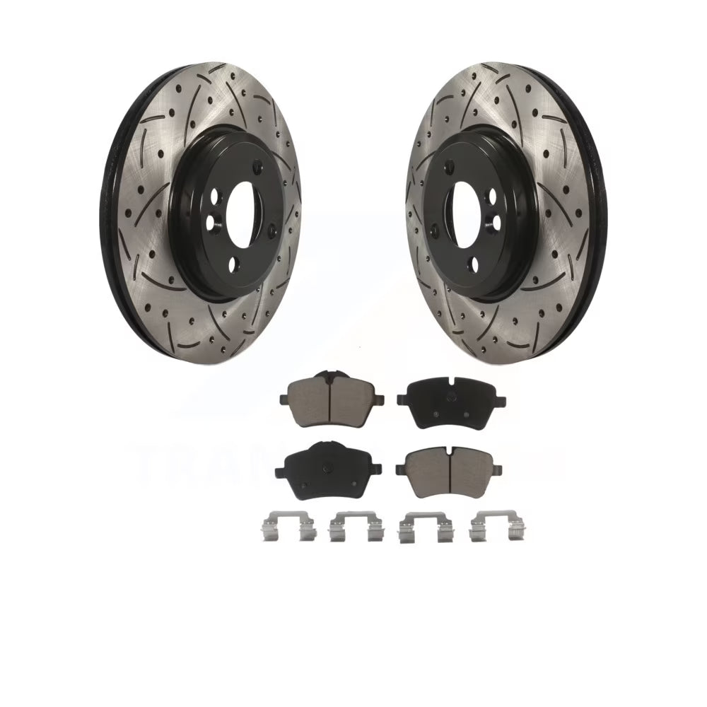 Front Coated Drilled Slotted Disc Brake Rotors and Ceramic Pads Kit H34401