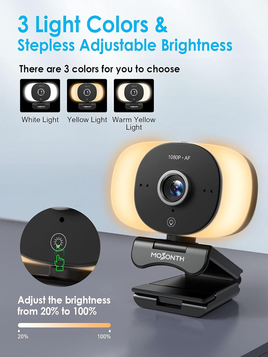 1080P Webcam with Microphone, Autofocus, Privacy Cover, Tripod T864272