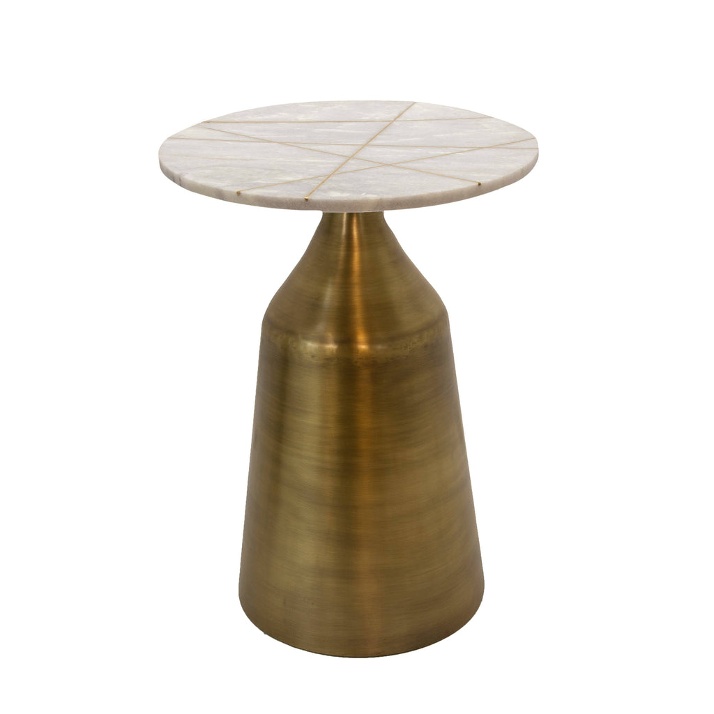 White Marble Round Side Table with Inlay W593335