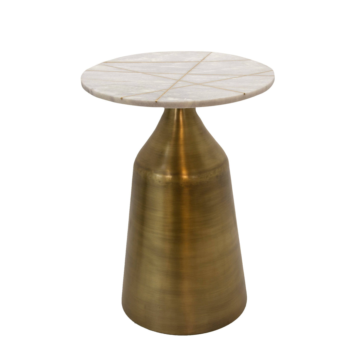 White Marble Round Side Table with Inlay W593335