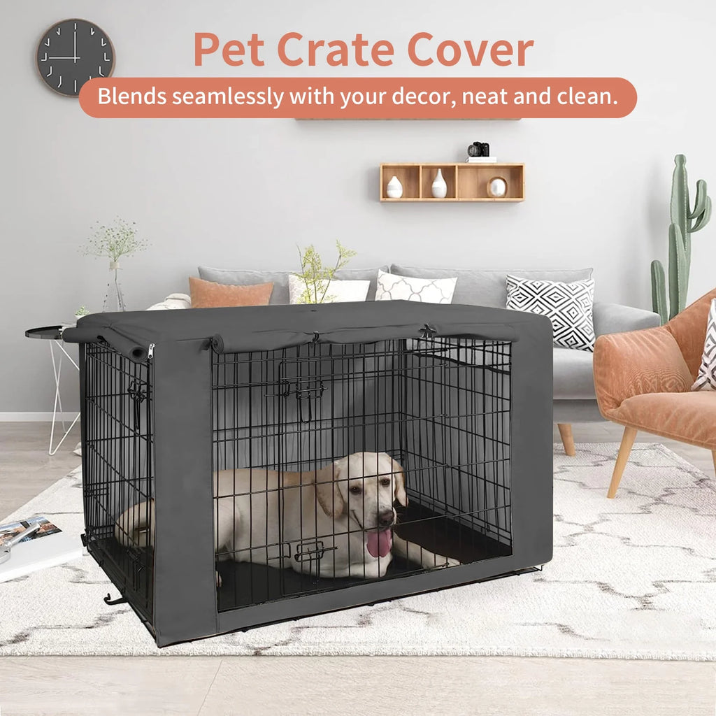 Black Waterproof Dog Crate Cover with Felt Mat P402985