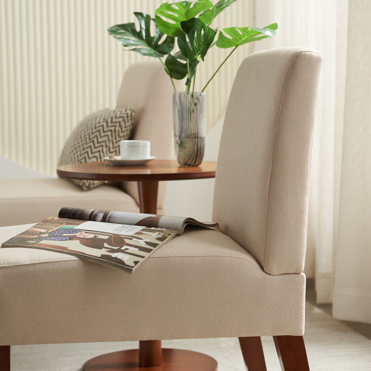Fabric Accent Chair Set of 2 with Round Wood Table J425619
