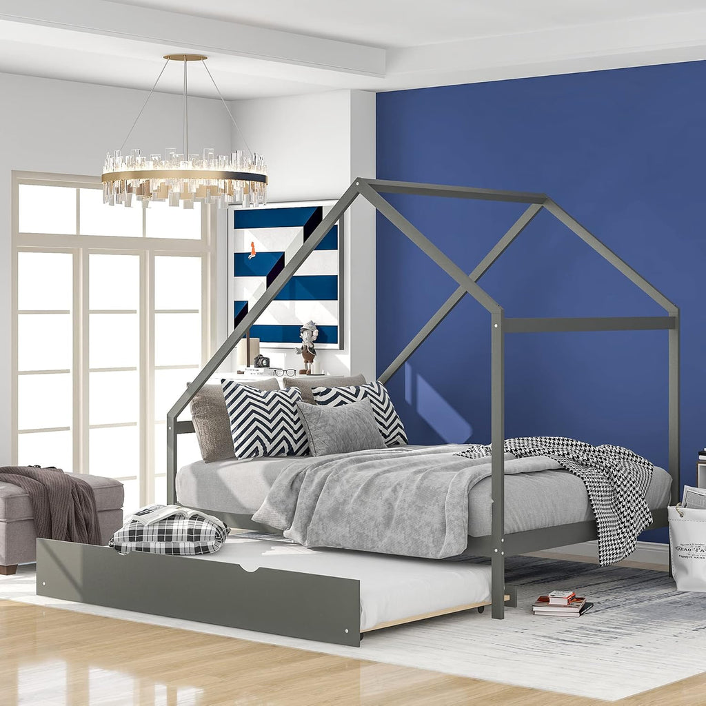 Gray Wooden Twin Size Daybed with Trundle Y69008