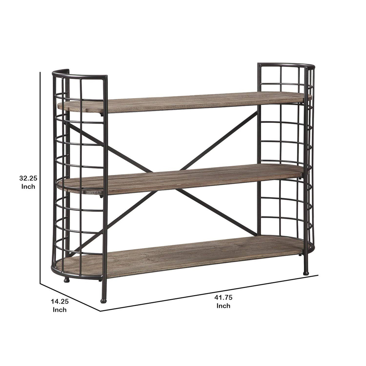 Brown and Black Wood and Metal Bookcase with 3 Open Shelves J328