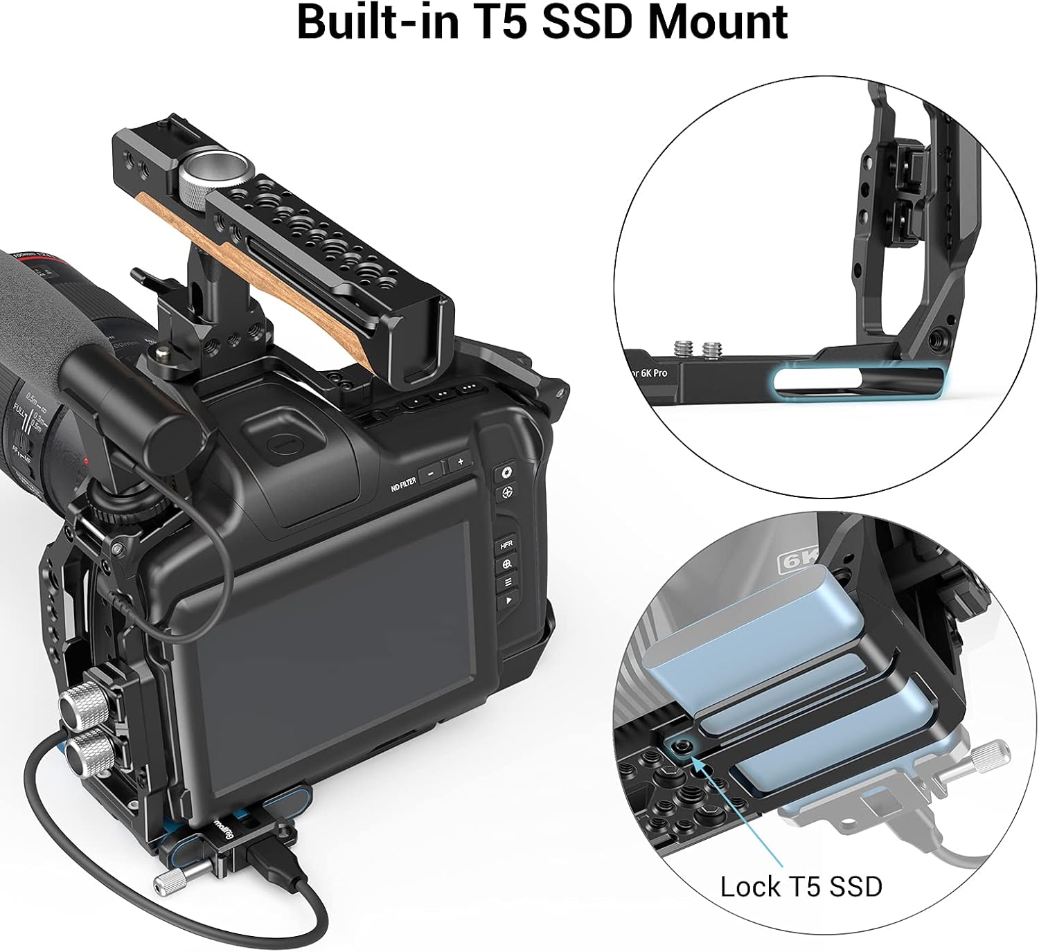Full Cage for Blackmagic Pocket Cinema Camera 6K Pro with NATO Rail and Cold Shoe Mount E25001