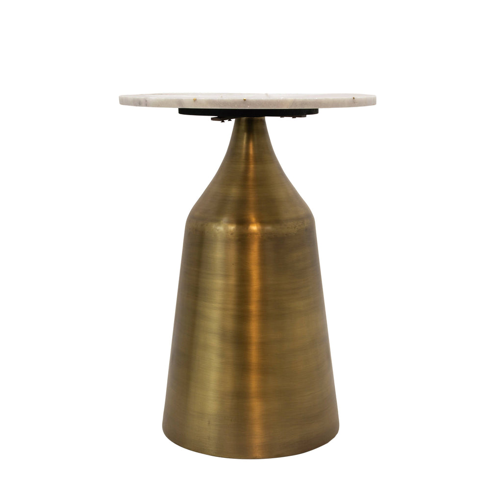 White Marble Round Side Table with Inlay W593335