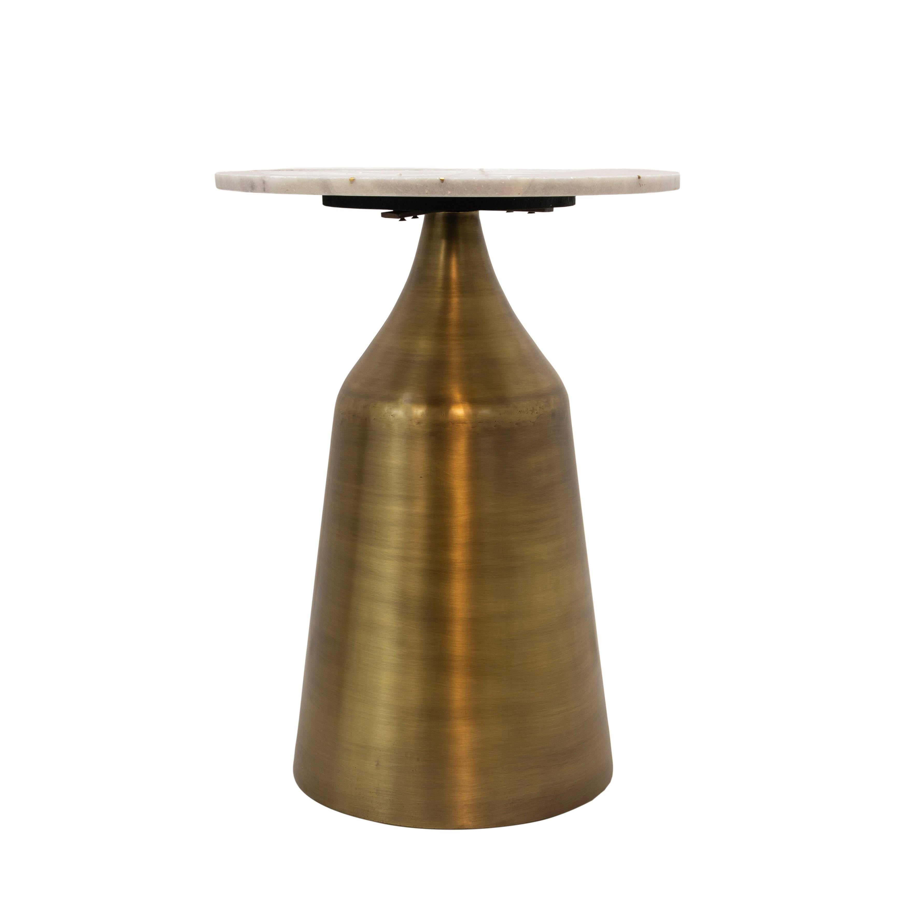 White Marble Round Side Table with Inlay W593335