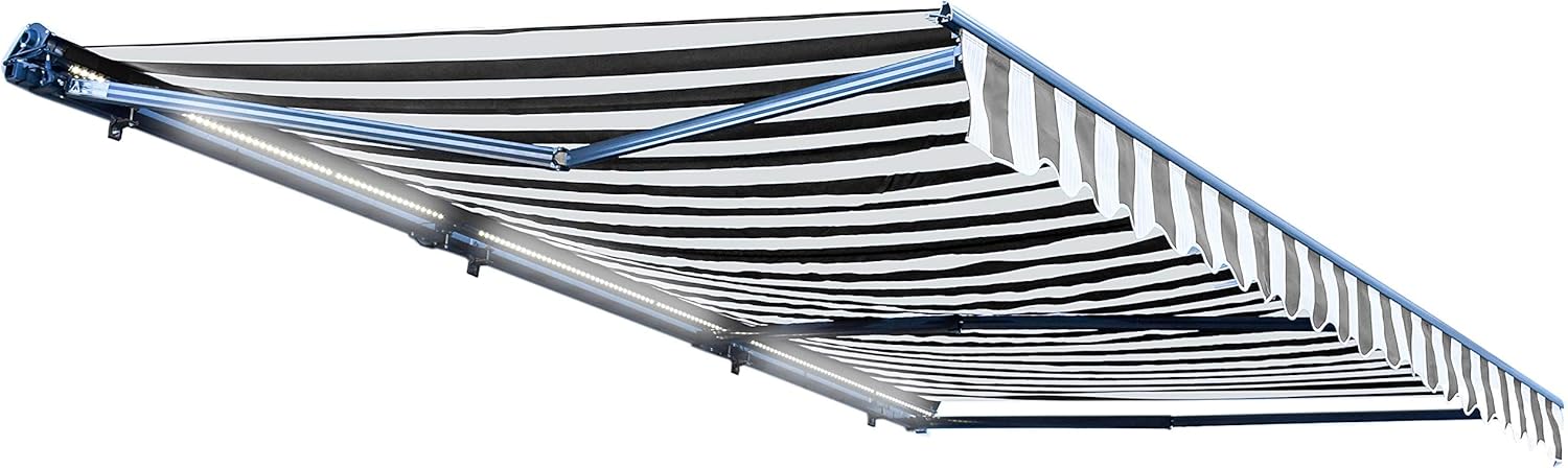 Retractable 16x10 Feet Motorized LED Patio Awning, 100% Polyester Canopy, Green W10586