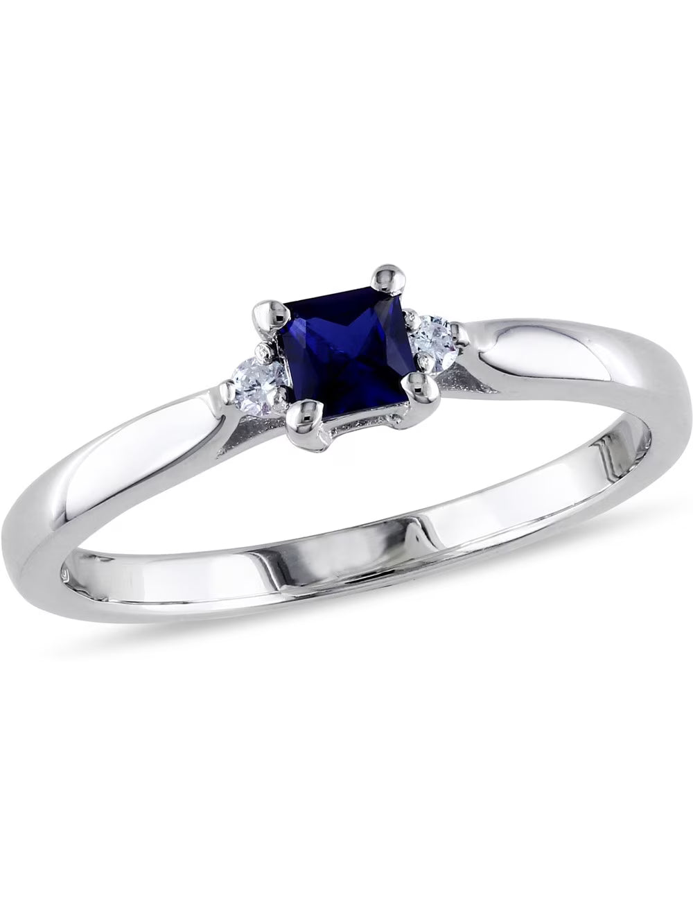 Lab-Created Blue Sapphire & Diamond Ring in Sterling Silver V130158