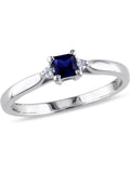 Lab-Created Blue Sapphire & Diamond Ring in Sterling Silver V130158