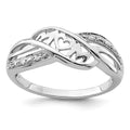 925 Sterling Silver Rhodium Plated Diamond Heart Mom Ring Size 6 2mm Wide Y553