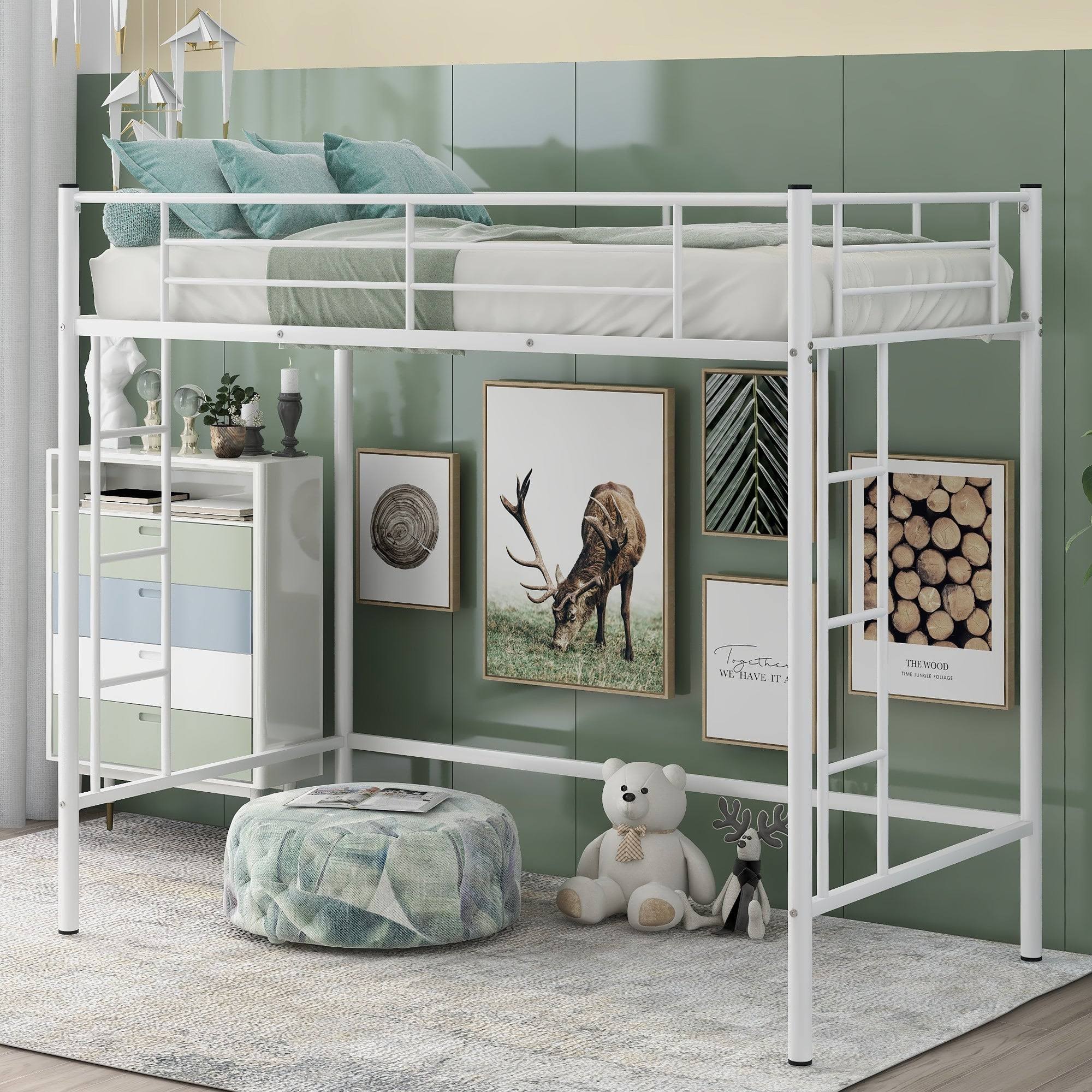 White Metal Twin Loft Bed E298562