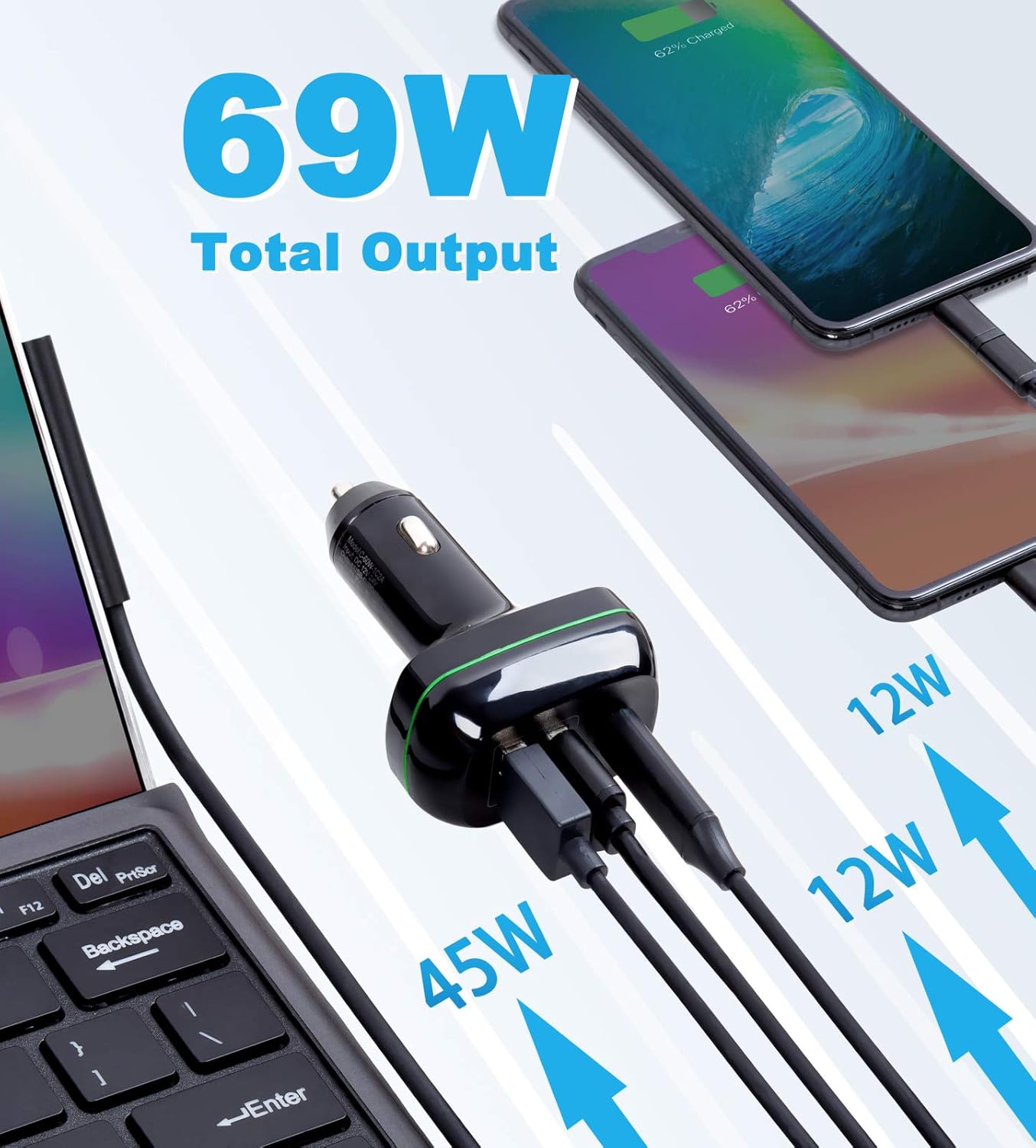 USB C Car Charger with Dual USB Port J107
